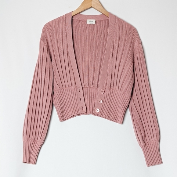 WILFRED New Plunge Front Cardigan  Wool Sweater Mauve Mousse Pink ARITZIA S - Picture 9 of 13